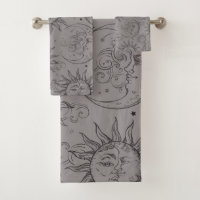 Grey Black Magic Vintage Celestial Sun Moon Stars