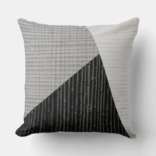 Grey Black Modern Bamboo Print Crosshatch Weave Throw Pillow