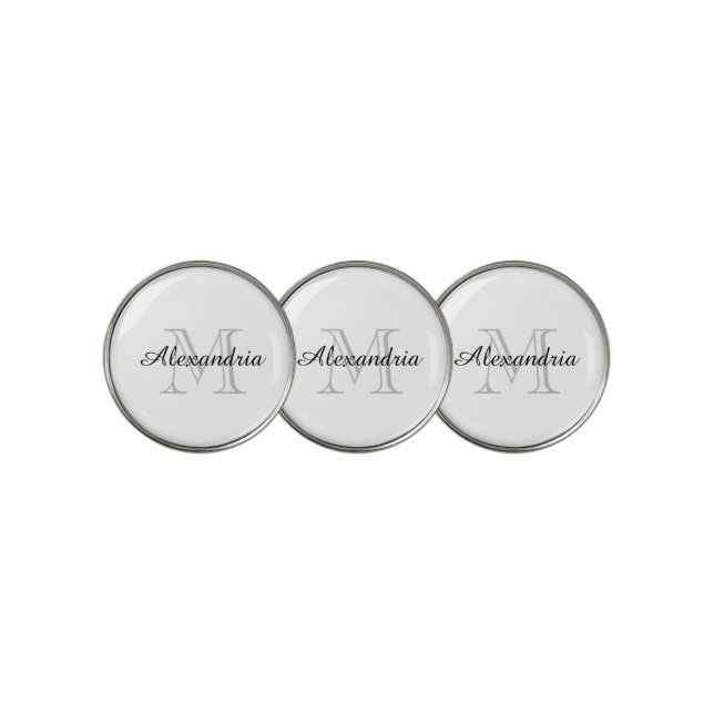 Grey Black Monogram Golf Ball Marker (3 Up)