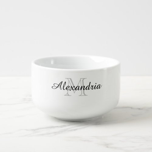 Grey Black Monogram Soup Mug