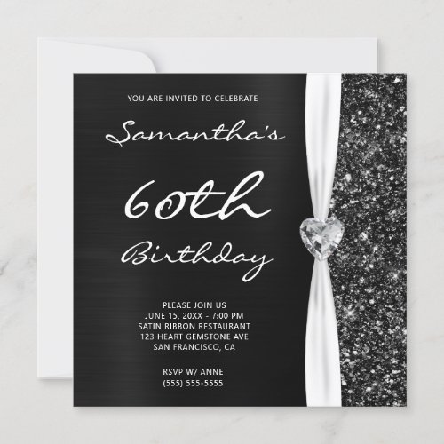 Grey Black Ombre Foil Faux Glitter Glam Birthday Invitation