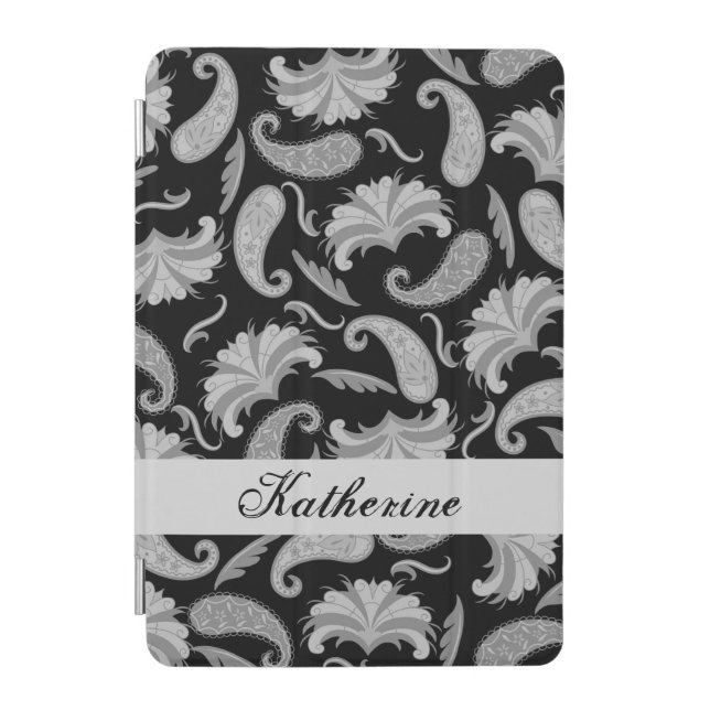 Grey Black Parisian Paisley Name Personalized iPad Mini Cover (Front)