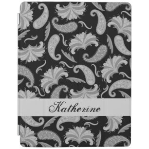 Grey Black Parisian Paisley Name Personalized iPad Smart Cover