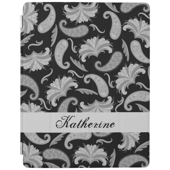 Grey Black Parisian Paisley Name Personalized iPad Smart Cover (Front)