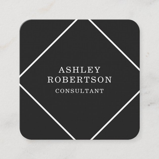 Grey Black Professional Stylish Trendy Minimalist Square Business Card (Front)