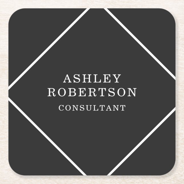 Grey Black Professional Stylish Trendy Minimalist Square Paper Coaster (Front)