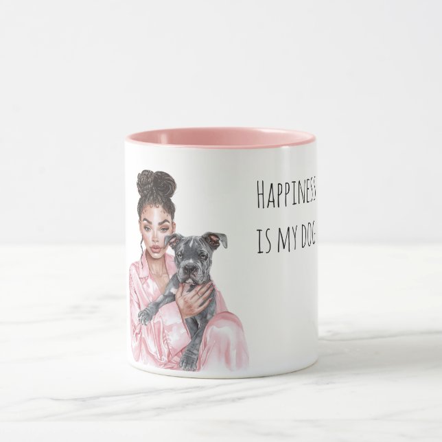 Grey Black Puppy Black Lady Dog Mom   Mug (Center)