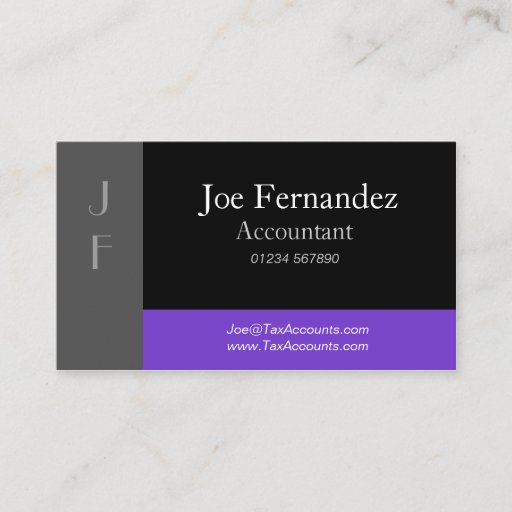 Customizable Grey, Black &amp; Purple Professional Business Card
