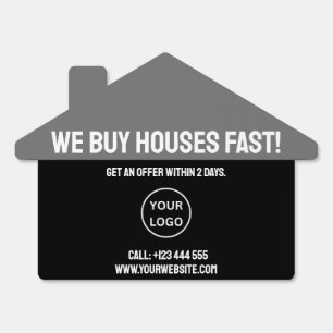 Grey Black Real Estate Investor We Buy Houses Sign