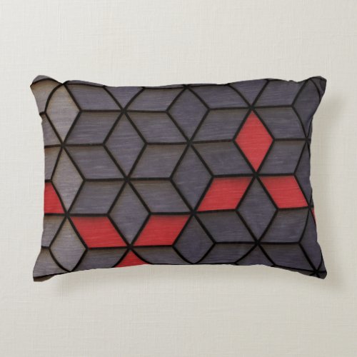 Grey Black Red Cubes Accent Pillow