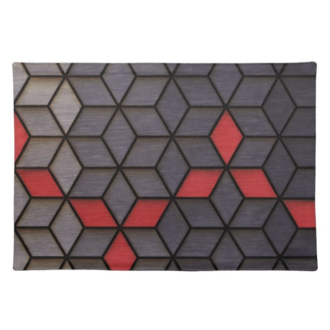 Grey Black Red Cubes Cloth Placemat (Front)