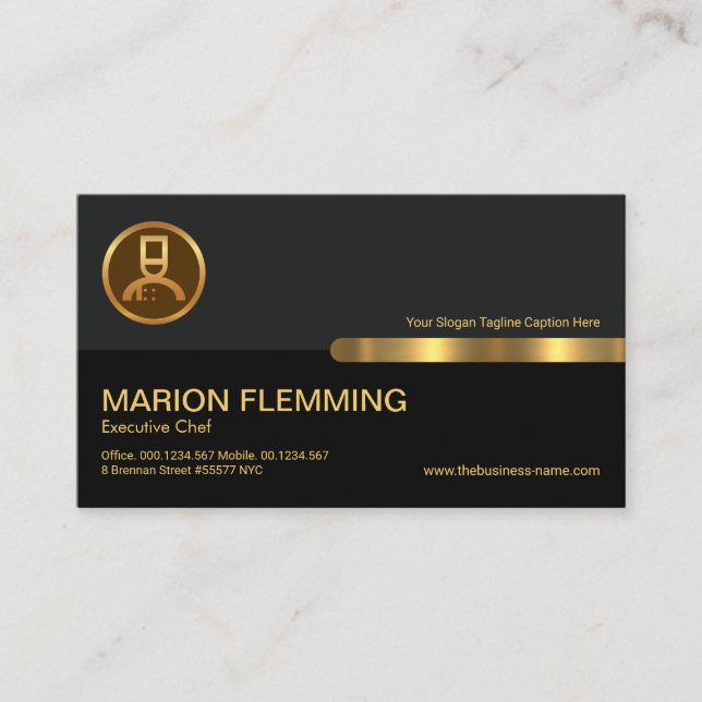 Grey Black Retro Columns Catering Chef Business Card (Front)