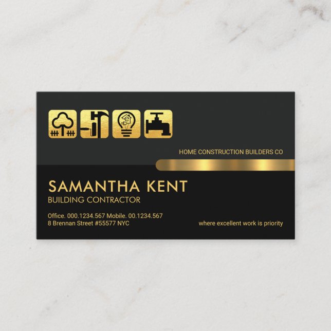 Grey Black Retro Columns Gold Handyman Tools Business Card (Front)