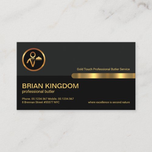 Grey Black Retro Columns Gold Line Butler Business Card