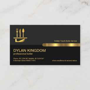 Grey Black Retro Columns Gold Line, Butler Service Business Card