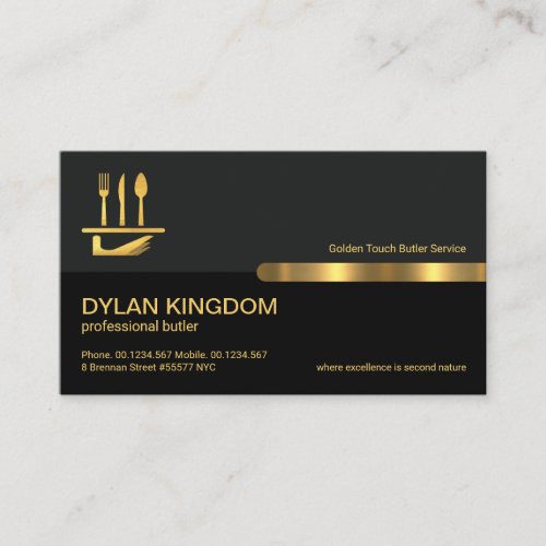 Grey Black Retro Columns Gold Line Butler Service Business Card