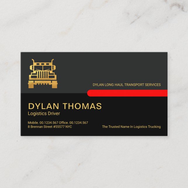 Grey Black Retro Columns Logistics Truck Driver Business Card (Front)