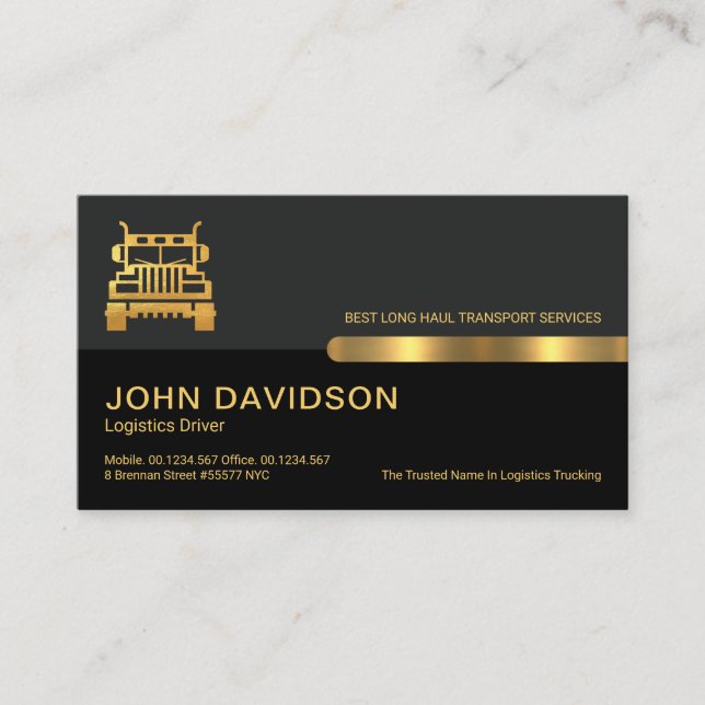 Grey Black Retro Columns Logistics Truck Transport Business Card (Front)