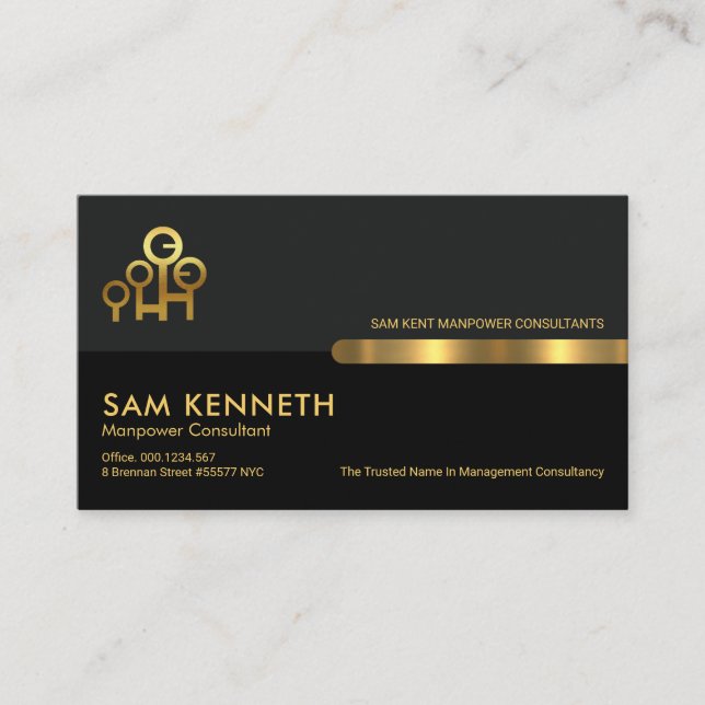 Grey Black Retro Columns Manpower Consultant Business Card (Front)