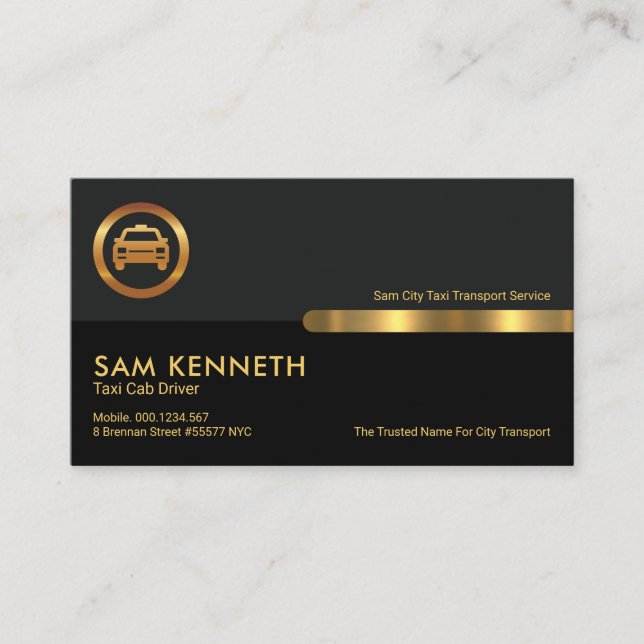 Grey Black Retro Columns Taxi Cab Driver Transport Business Card (Front)