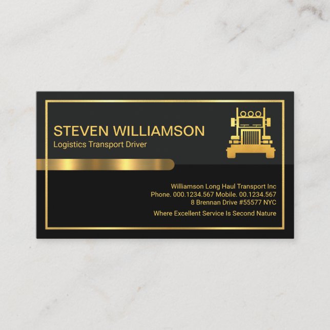 Grey Black Retro Columns Truck Delivery Business Card (Front)