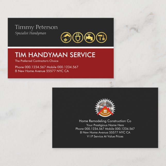 Grey Black Retro Handyman Tools Layer Business Card (Front/Back)