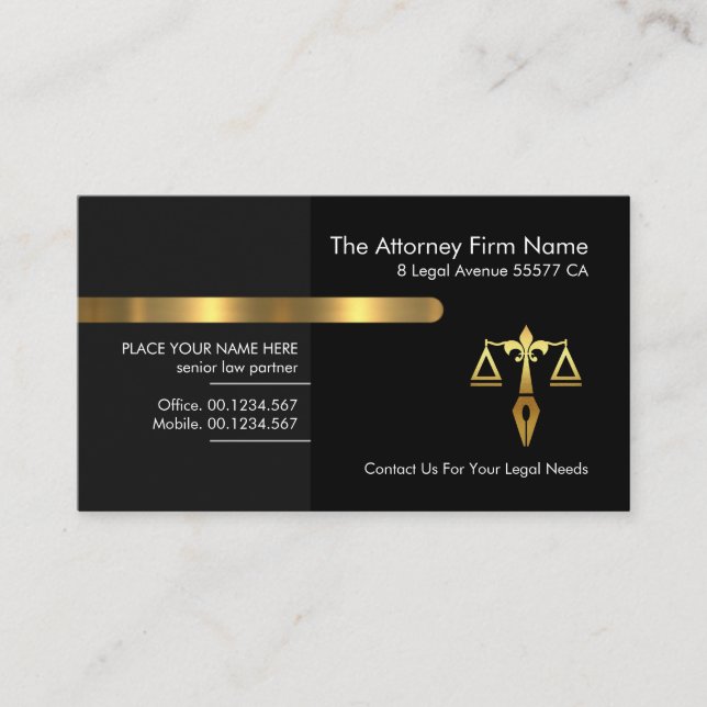 Grey Black Retro Layers Legal Lawyer Business Card (Front)