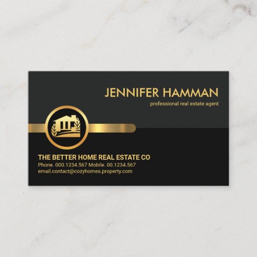 Grey Black Retro Layers Realty Business Card
