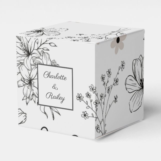 Grey Black Retro Y2K Hippie Flower Pattern Favor Boxes (Front Side)