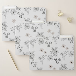 Grey Black Retro Y2K Hippie Flower Pattern File Folder