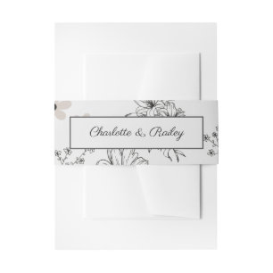Grey Black Retro Y2K Hippie Flower Pattern Invitation Belly Band
