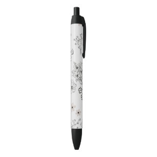 Grey Black Retro Y2K Hippie Flower Pattern Pen