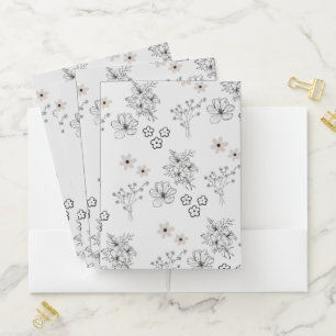 Grey Black Retro Y2K Hippie Flower Pattern Pocket Folder