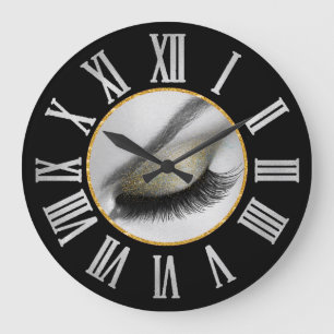 Grey Black Silver  Gray Roman Numbers Lash Large Clock
