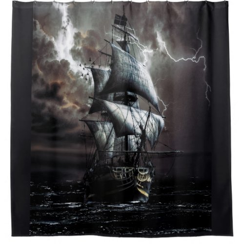 Grey Black Stormy Rainy Lightning Night Pirate Shower Curtain