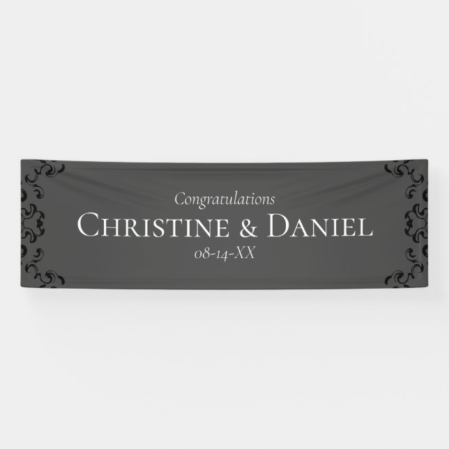 Grey & Black Swirl Gothic Wedding Banner (Horizontal)