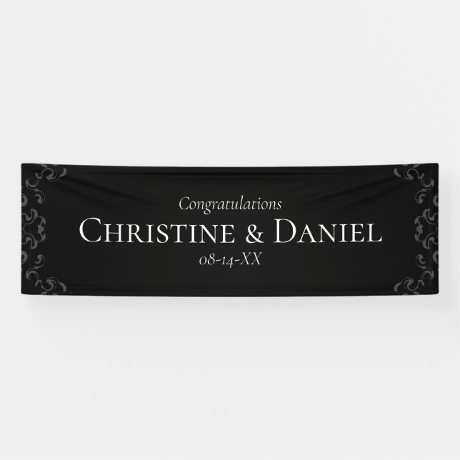 Grey & Black Swirl Gothic Wedding Banner (Horizontal)