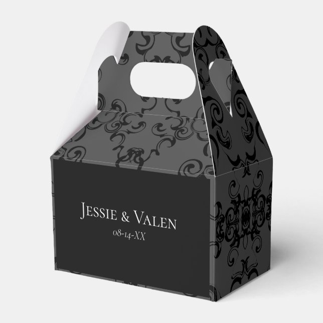 Grey & Black Swirl Gothic Wedding Favor Boxes (Front Side)