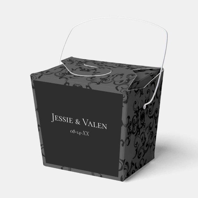 Grey & Black Swirl Gothic Wedding Favor Boxes (Front Side)