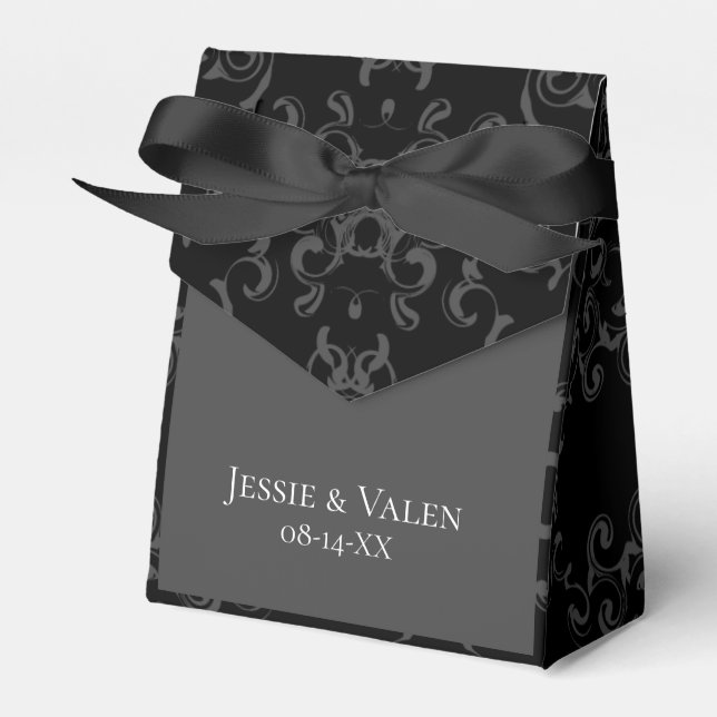 Grey & Black Swirl Gothic Wedding Favor Boxes (Front Side)