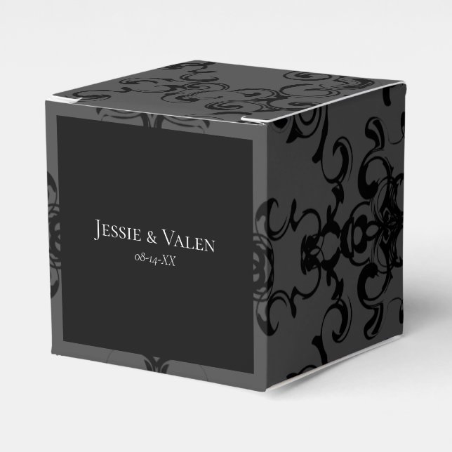 Grey & Black Swirl Gothic Wedding Favor Boxes (Front Side)