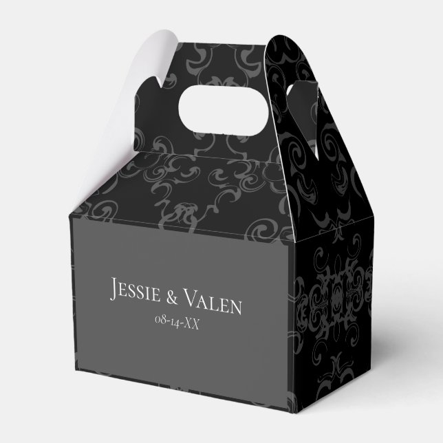 Grey & Black Swirl Gothic Wedding Favor Boxes (Front Side)