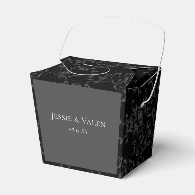 Grey & Black Swirl Gothic Wedding Favor Boxes (Front Side)