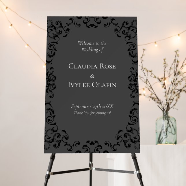 Grey & Black Swirl Gothic Wedding Foam Board (In Situ (Stand))