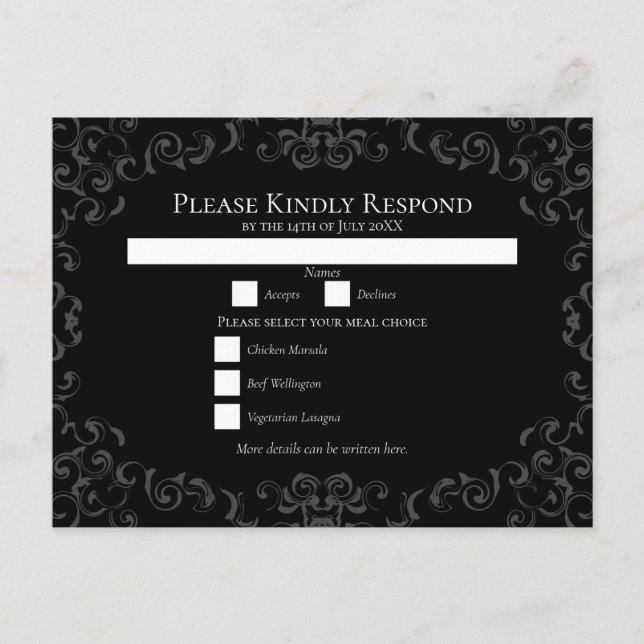 Grey Black Swirl Gothic Wedding Holiday Postcard (Front)