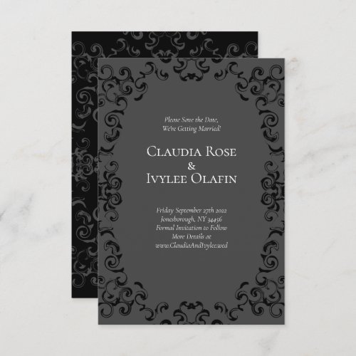Grey  Black Swirl Gothic Wedding Invitation