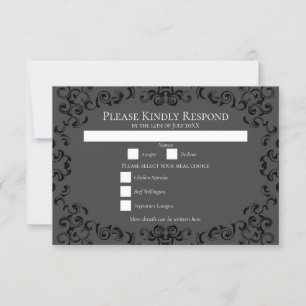 Grey Black Swirl Gothic Wedding Invitation
