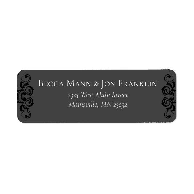 Grey & Black Swirl Gothic Wedding Label (Front)