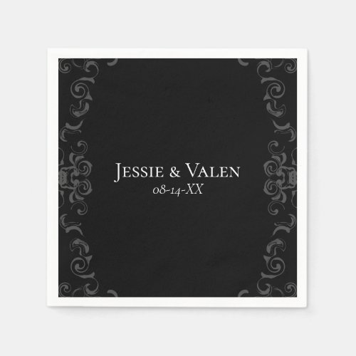 Grey  Black Swirl Gothic Wedding Napkins