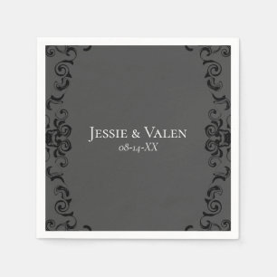 Grey & Black Swirl Gothic Wedding Napkins